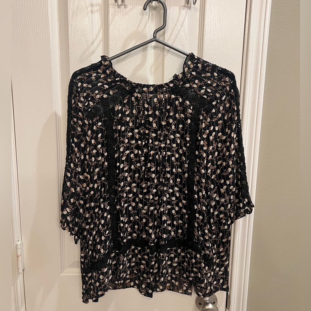 Topshop Black and Cream Patterned Blouse